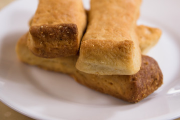 Close up of a plate of bisquit typical andean food region, sponge biscuits of Cayambe, Ecuador
