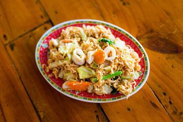 Thai fried seafood noodle