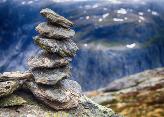 Cairn used as Trolltunga (Troll tongue) trail marker