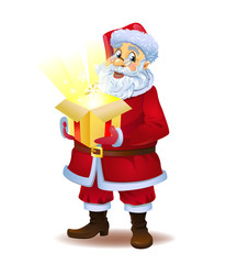 Christmas miracle - Santa Claus holding a box with a magic gift