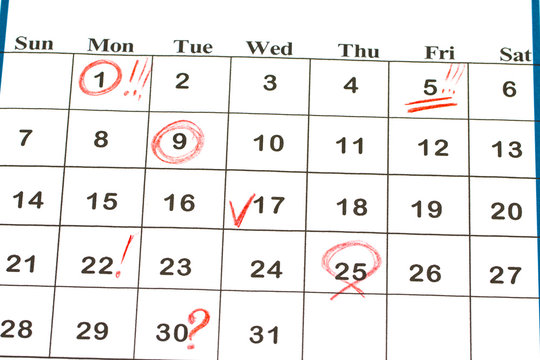 Sheet of wall calendar with red mark on 25 december - Christmas