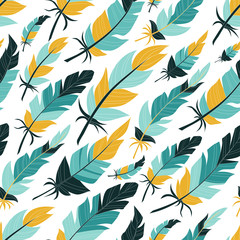 Seamless background from vintage of colored feathers. Pattern