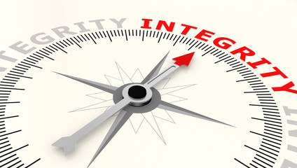 Compass with arrow pointing to the word integrity