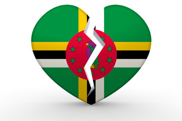 Broken white heart shape with Dominica flag
