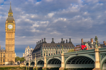 Big Ben and Westminster bridge in London, UK.