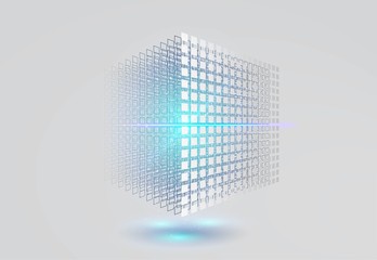 Big data cube. 3D geometric cube from small pieces. Vector ilustration. 