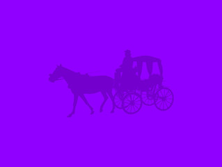 Silhouettes of old-fashioned horse and carriage on golden yellow abstract background illustration.