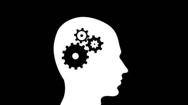 cogs turning thinking concept with silhouette of man loop