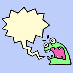 Cute green knot monster. Speech cloud. Isolated vector illustration.