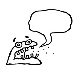 Angry jelly monster sponge screams. Speech bubble. Vector Illustration.