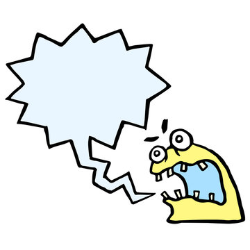 Cute yellow knot monster. Speech cloud. Isolated vector illustration.