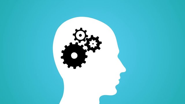 cogs turning thinking concept with silhouette of man loop blue