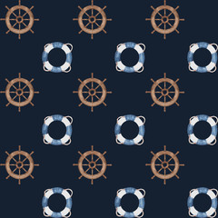 Watercolor nautical pattern on navy blue background