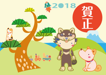 Obraz na płótnie Canvas 年賀状2018_僕と犬と富士山