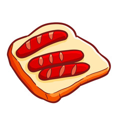 Funny and yummy bread with sausage on it ready to eat - vector.