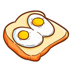 Cute and yummy bread with two fried eggs - vector.