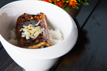 unagi rice bowl with mozzarella cheese