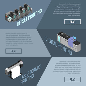 Banner On The Topic Of Offset And Digital Printing Of Images, Isometric Image