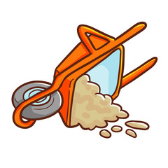 Funny and cute red concrete trolley falling - vector.