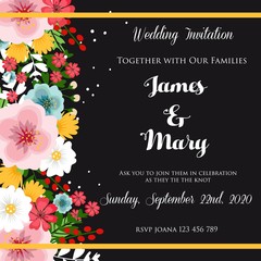 black invitation with flower