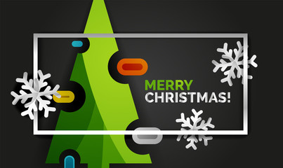 New Year Christmas tree banner, black background