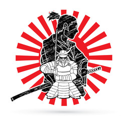 2 Samurai composition cartoon designed on sunlight background graphic vector