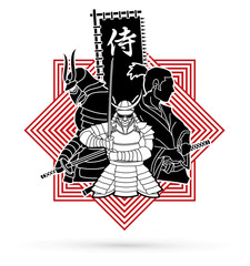 3 Samurai composition designed on line square cartoon graphic vector