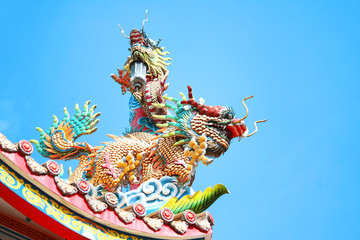 Two dragon on roof  with blue sky