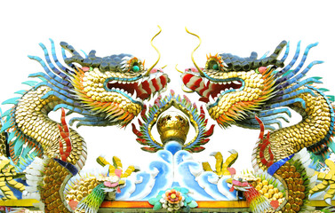 Fototapeta na wymiar Two dragon on roof with white background