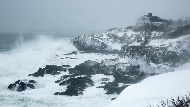 Waves Crashing During Blizzard