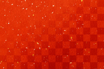 年賀状赤い和紙素材-金箔銀箔市松模様