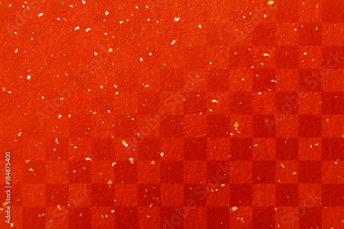 年賀状赤い和紙素材 金箔銀箔市松模様 Wall Mural Wallpaper Murals Rrice