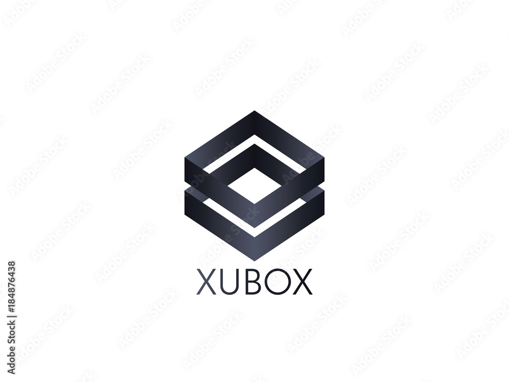 Poster abstract box cube logo icon template. blockchain and technology thing concept symbol.