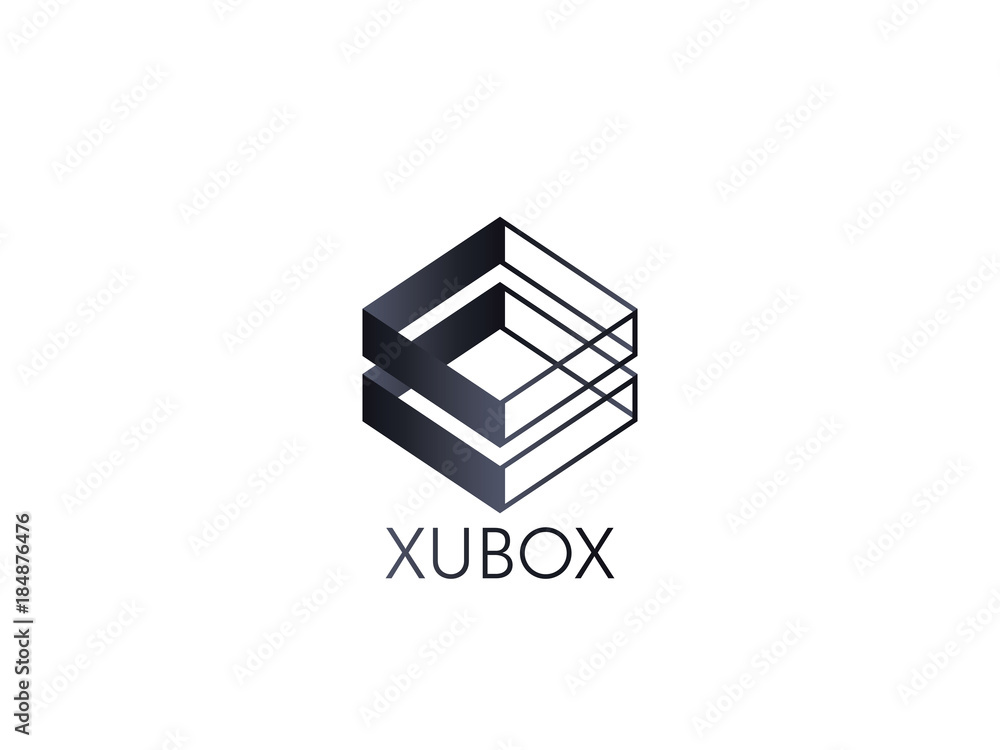 Poster abstract box cube logo icon template. blockchain and technology thing concept symbol.
