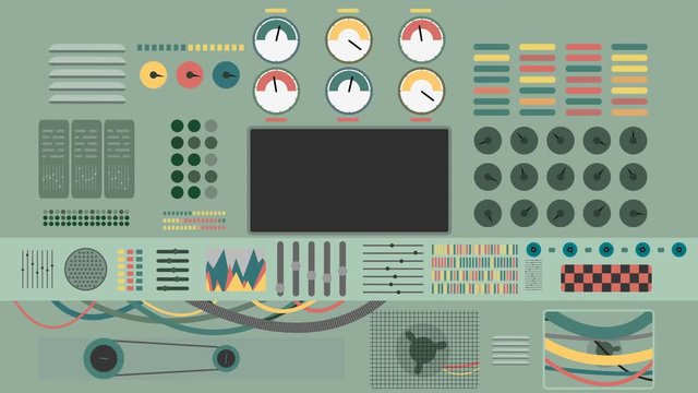 Dashboard of a  Super Computer in a Control Room in Retro Vector Style