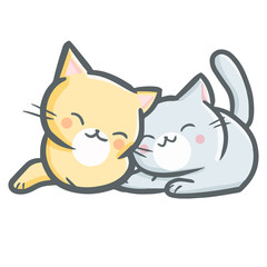Cute and funny 2 cats close together - vector.