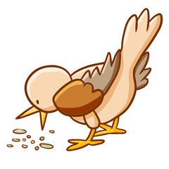 Funny and cute brown bird eating - vector.