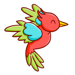 Funny and cute red green blue bird flying happily - vector.