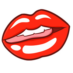 Cute and funny sexy red woman lip biting the tongue - vector.