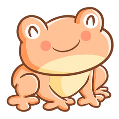 Cute and funny light orange frog smiling happily - vector.