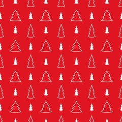 Red christmas wrapping paper seamless pattern. White firs on the red background