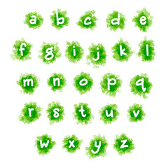 Artistic and cool alphabet with green grass texture watercolor background - vector.