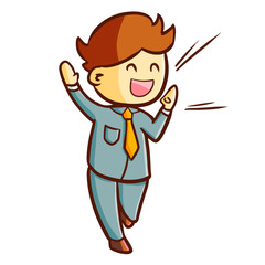 Funny and cute businessman calling & shouting happily - vector.