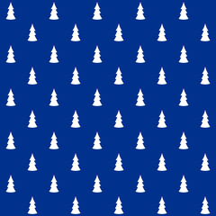 Blue christmas wrapping paper seamless pattern. White firs on the blue background