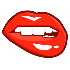 Cute and funny sexy red woman lip biting itself - vector.