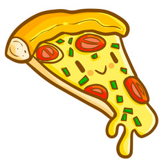 Funny and yummy cute pizza smiling - vector.