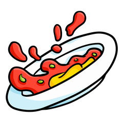 Funny and cute red soup in the plate falling - vector.