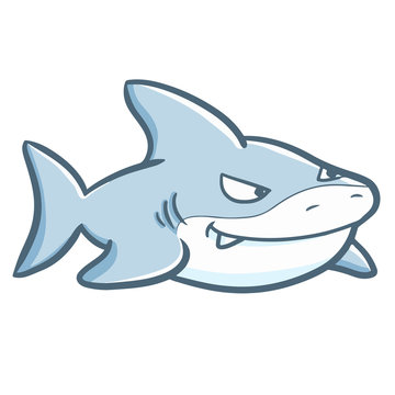 Funny and cute blue shark swimming - vector.