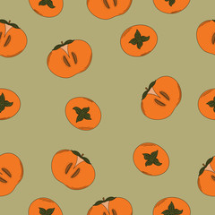 Seamless pattern with persimmons on a grey background.
