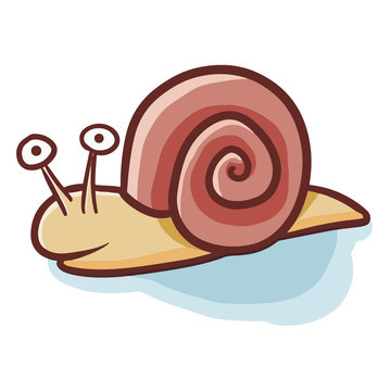 Funny and cute little brown snail crawling on the ground - vector.